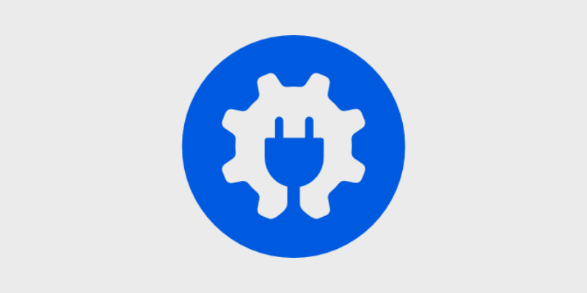A blue circle with a white plug and a gear

Description automatically generated
