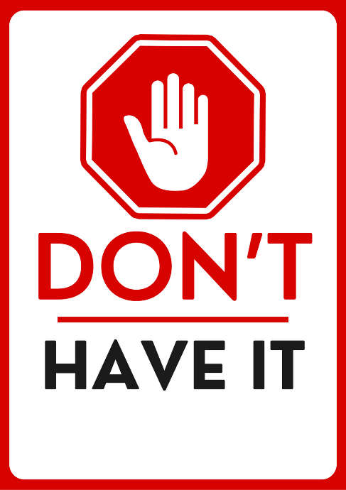 A red and white sign with a hand in the middle

Description automatically generated